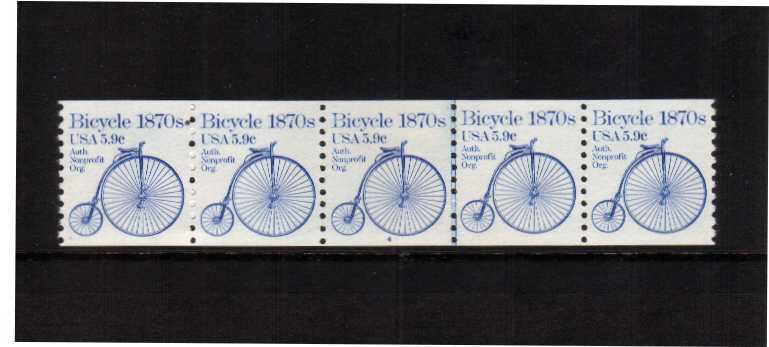 view larger image for Plate Number Coils Plate Number Coils: SG Number 1872 / Scott Number 5.9c Bicycle (1982) - A superb unmounted mint strip of five showing plate number 4