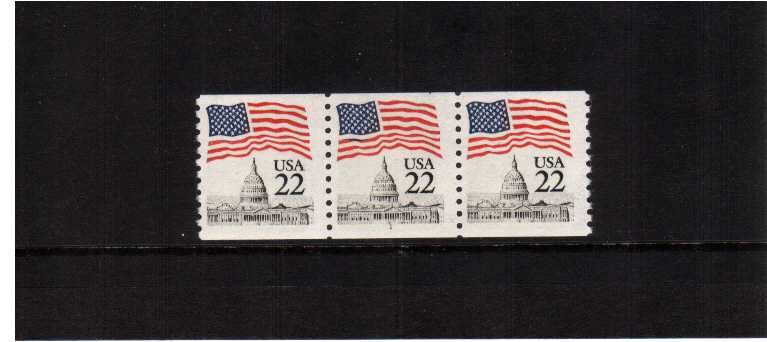 view larger image for Plate Number Coils Plate Number Coils: SG Number 2117 / Scott Number Flag over Capitol (1985) - A superb unmounted mint strip of three showing plate number 1