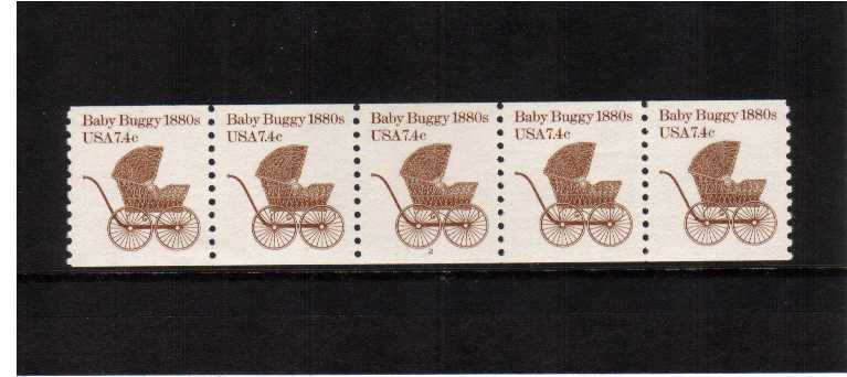 view larger image for Plate Number Coils Plate Number Coils: SG Number 1873 / Scott Number 7.4c Baby Buggy (1984) - A superb unmounted mint strip of five showing plate number 2