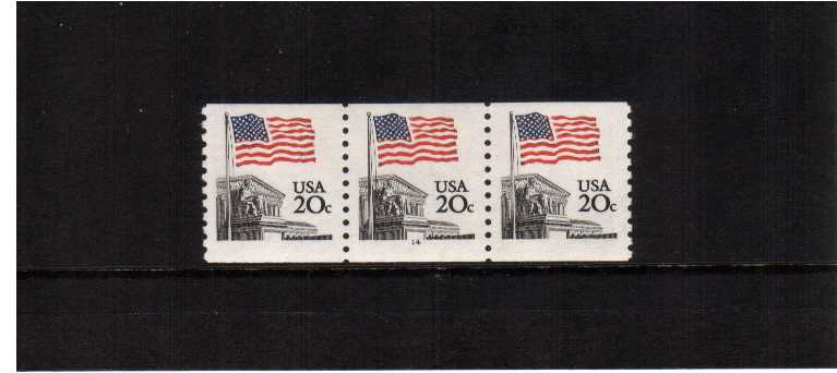 view larger image for Plate Number Coils Plate Number Coils: SG Number 1895 / Scott Number Flag over Supreme Court (1981) - A superb unmounted mint strip of three showing plate number 14