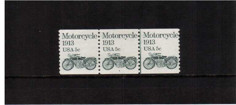 view larger image for Plate Number Coils Plate Number Coils: SG Number 1899 / Scott Number 5c Motocycle (1981) - A superb unmounted mint strip of three showing plate number 1