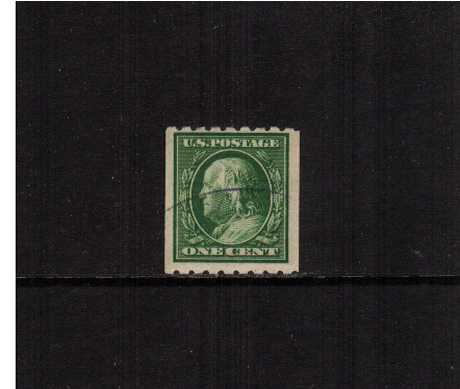 view larger image for The Washington - Franklin Issues 1910-1911 Single Line Wmk - Coils: SG Number 397 / Scott Number 1c Green (1910) - Ben Franklin<br/>
Coil - Perforation 8� x Imperforate<br/>
Asuperbfine used single