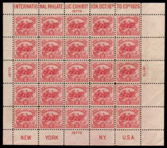 view larger image for  : SG Number MS645 / Scott Number 630 (1926) - A mint sheet with some patches of gum missing