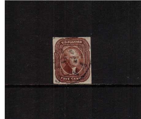 view larger image for The Imperforate Issues The Imperforate Issues: SG Number  / Scott Number 5c Red Brown (1856) - A superb four margined stamp with four well clear margins cancelled with part of a circular date stamp and the benefit of a PSE certificate. The certificate states 'diagonal crease at upper left' BUT I cannot see this fault even after fluid! A rare stamp.