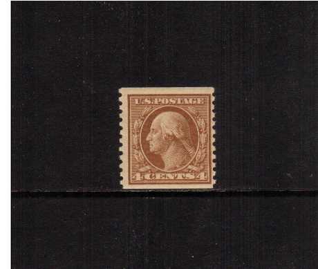 view larger image for The Washington - Franklin Issues 1916-1919 No Wmk - Rotary Press Coils: SG Number 502 / Scott Number 4c Brown

 (1916) - George Washington<br/>
Coil - Imperforate x Perforation 10<br/>
A superb unmounted mint single with the benefit of a PSE certificate.
