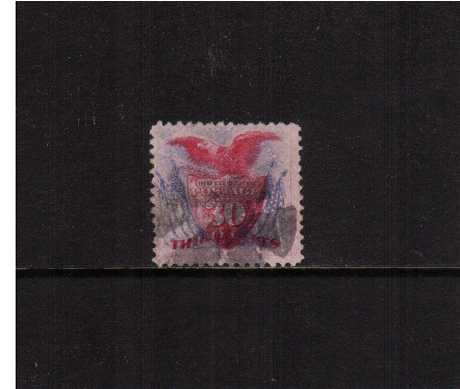 view larger image for Early Issues To 1906 Early Issues To 1906: SG Number 123 / Scott Number 30c Shield, Eagle and Flags - Pictorial Issue (1869) - A very fine used single cancelled with a cork cancel. The stamp is very bright and fresh with vibrant colours. Pretty!