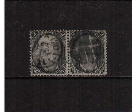 view larger image for Early Issues To 1906 Early Issues To 1906: SG Number 69 / Scott Number 2c Andrew Jackson (1863) - A superb fine used pair with the left stamp cancelled with a Black circular date stamp with excellent centering.