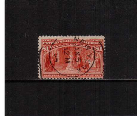 view larger image for  : SG Number 246 / Scott Number 241 (1893) - A stunning stamp cancelled with a crisp NEW YORK steel circular date stamp dated JAN 5 94. A stunning stamp, rare to find with a CDS.,