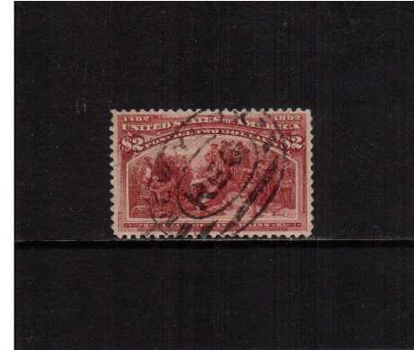 view larger image for Commemoratives 1893 Columbian - Early Period Commemoratives: SG Number 247 / Scott Number $2 'Columbus in chains' (1893) - A superb fine used stamp cancelled with a NEW YORK oval registry cancel with superb centering. Brights and fresh.