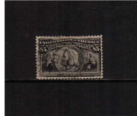 view larger image for Commemoratives 1893 Columbian - Early Period Commemoratives: SG Number 250 / Scott Number $5 'Columbus' (1893) - A stunning fine used stamp very lightly cancelled with a light oval registered cancel with superb centering.