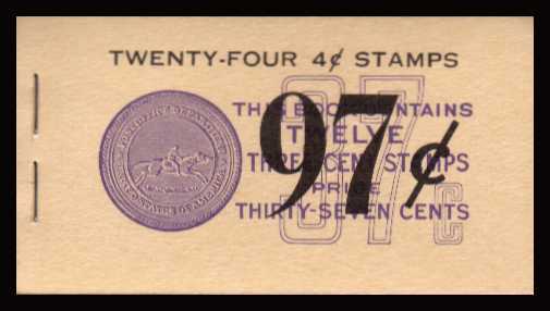 view larger image for Booklets Booklets: SG Number SB80 / Scott Number 97c on 37c Violet on Buff (1958) - Abraham Lincoln
<br/>Stapled Booklet<br/>
Contains SC1036a x4