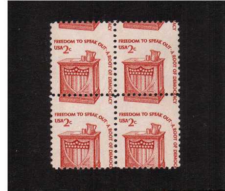 view larger image for  : SG Number 1581var / Scott Number 1582var (1977) - Freedom to speak out - A root of democracy<br/>
A superb unmounted mint block of four showing a very large upwards perforation shift.