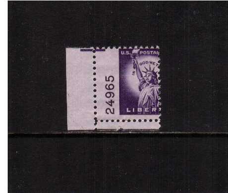 view larger image for  : SG Number 1033var / Scott Number 1035var (1954) - Statue of Liberty<br/>
A superb unmounted mint single with as huge perforation shift that incorporates the Plate number 24965. Rare and possibly unique!