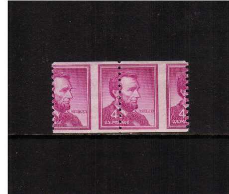 view larger image for  : SG Number 1058var / Scott Number 1058var (1958) - Abraham Lincoln<br/>
A superb unmounted mint col pair showing a very large perforation shift to right.
