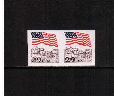 view larger image for  : SG Number 2562a / Scott Number 2523b (1991) - Flag over Mount  Rushmore<br/>
Claret - Engraved
<br/>A superb unmounted mint IMPERFORATE coil pair.