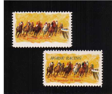 view larger image for  : SG Number 1526a / Scott Number 1528a (1974) - A superb unmounted mint single showing BLUE OMITTED resulting in the inscription HORSE RACING missing.