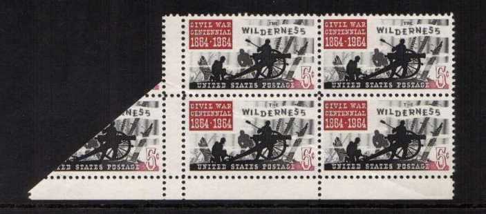 view larger image for  : SG Number 1180vr / Scott Number 1181var (1964) - A superb unmounted mint SW corner block of four with a paper fold resulting in the addition of the stamp the other side of the margin. Unusual