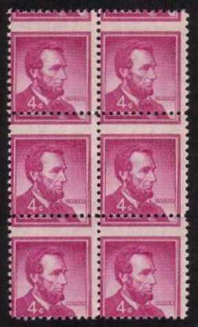 view larger image for  : SG Number 1034var / Scott Number 1036var (1954) - A superb unmounted mint block of six showing a large upwards perforation shift.