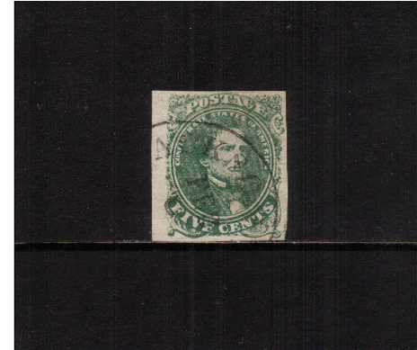 view larger image for Confederate States Confederate States: SG Number 1 / Scott Number 5c Green - Jefferson Davis (1862) - A fine four margined stamp cancelled with a large Black town cancel