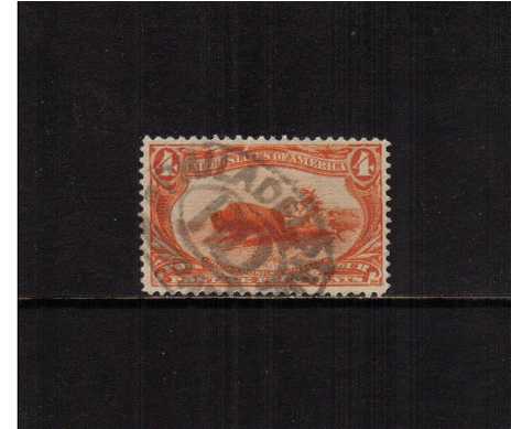 view larger image for Commemoratives 1898 Transmiss - Early Period Commemoratives: SG Number 293 / Scott Number 4c Indian Hunting Buffalo (1898) - A good fine used single cancelled with an oval PHILADELPHIA registry cancel.