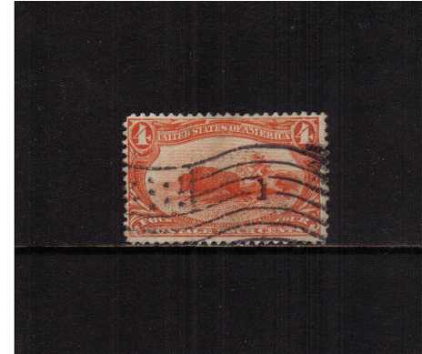 view larger image for Commemoratives 1898 Transmiss - Early Period Commemoratives: SG Number 293 / Scott Number 4c Indian Hunting Buffalo (1898) - A good fine used stamp cancelled with a 'Stars and Stripes' machine cancel.