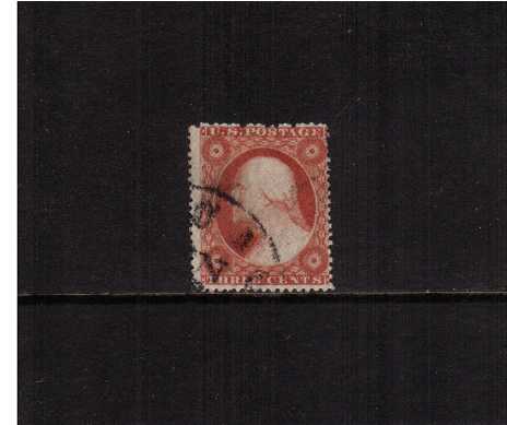 view larger image for Early Issues To 1906 Early Issues To 1906: SG Number 28 / Scott Number 3c Dull Red - Type III (1857) - A good fine used stamp cancelled with a circular date stamp.