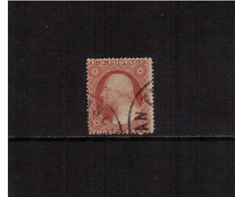 view larger image for Early Issues To 1906 Early Issues To 1906: SG Number 28 / Scott Number 3c Dull Red - Type III (1857) - A good fine used stamp twice cancelled with two strikes of a circular date stamp both clear of profile.