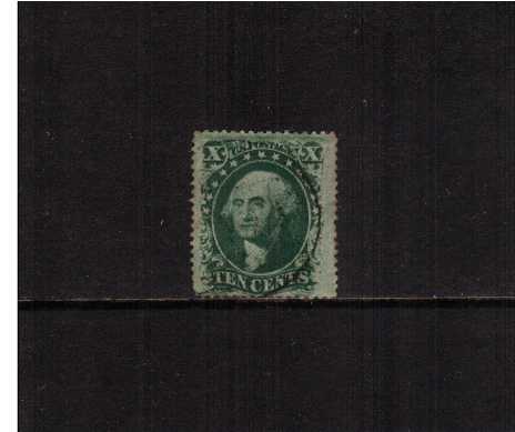 view larger image for Early Issues To 1906 Early Issues To 1906: SG Number 39 / Scott Number 10c Green - Type V (1859) - A superb fine used stamp cancelled with a light, Black circular date stamp. Superb!
