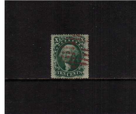 view larger image for Early Issues To 1906 Early Issues To 1906: SG Number 39 / Scott Number 10c Green - Type V (1859) - A very pretty stamp with excellent centering but with a tiny corner crease cancelled with a BROWN bars cancel.