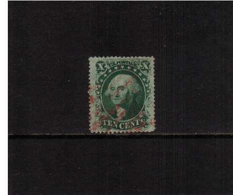 view larger image for Early Issues To 1906 Early Issues To 1906: SG Number 39 / Scott Number 10c Green - Type V (1859) - A lovely stamp cancelled with a pretty Red cancel.