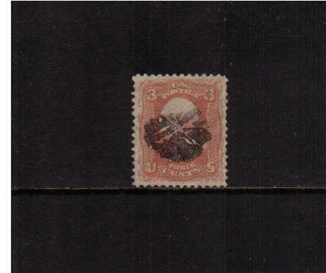 view larger image for Early Issues To 1906 Early Issues To 1906: SG Number 96 / Scott Number 3c George Washington - 'F' Grill - 9x13mm (1868) - A good sound used stamp centrally cancelled with a cork cancel and with superb centering for these issues.
