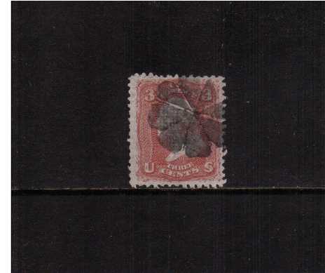 view larger image for Early Issues To 1906 Early Issues To 1906: SG Number 96 / Scott Number 3c George Washington - 'F' Grill - 9x13mm (1868) - A good sound used stamp with good centering cancelled with a Black cork star cancel. Pretty!