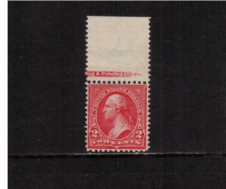 view larger image for Early Issues To 1906 Early Issues To 1906: SG Number 284 / Scott Number 2c George Washington - Triangle 'C' - Type IV (1898) - A superb unmounted mint top marginal imprint single. Hinged on part of ungummed margin. Superb