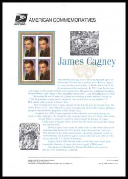 view larger image for  : SG Number 3635 / Scott Number 3329 (1999) - Legends of Hollywood - James Cagney<br/><br/>
<b>COMMEMORATIVE PANEL</b>