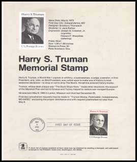 view larger image for Pages Pages: SG Number 1500 / Scott Number 8 May 1973 (1973) - President Harry S. Truman
<br/><b>Official Souvenir Page</b>