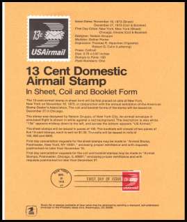view larger image for Pages Pages: SG Number A1424 / Scott Number 16 November 1973 (1973) - 13c Winged Envelope Airmail
<br/><b>Official Souvenir Page</b>