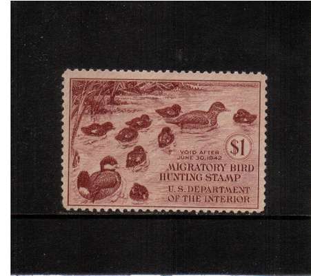 view larger image for Federal Ducks Federal Ducks: SG Number  / Scott Number $1 (1941) - Migratory Bird Hunting and Conservation Stamp<br/>
Inscribed 'Void after June 30th, 1942'<br/>
A superb unmounted mint single.