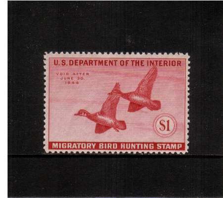 view larger image for Federal Ducks Federal Ducks: SG Number  / Scott Number $1 (1943) - Migratory Bird Hunting and Conservation Stamp<br/>
Inscribed 'Void after June 30th, 1944'<br/>
A superb unmounted mint single.