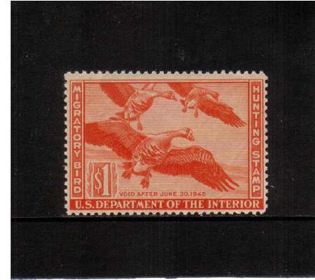 view larger image for Federal Ducks Federal Ducks: SG Number  / Scott Number $1 (1944) - Migratory Bird Hunting and Conservation Stamp<br/>
Inscribed 'Void after June 30th, 1945'<br/>
A superb unmounted mint single.