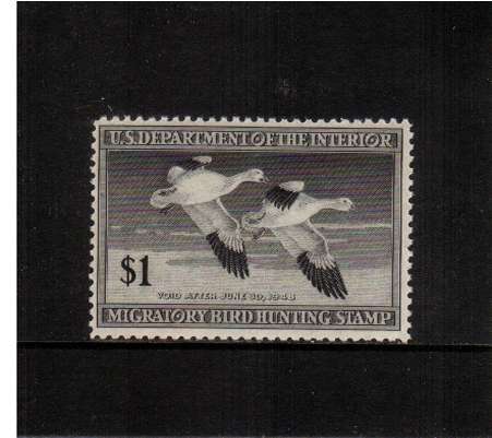 view larger image for Federal Ducks Federal Ducks: SG Number  / Scott Number $1 (1947) - Migratory Bird Hunting and Conservation Stamp<br/>
Inscribed 'Void after June 30th, 1948'<br/>
A superb unmounted mint single.