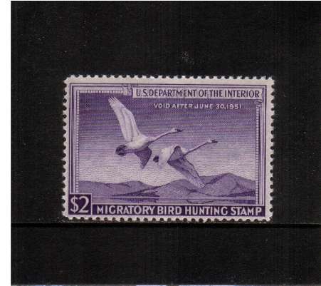 view larger image for Federal Ducks Federal Ducks: SG Number  / Scott Number $2 (1950) - Migratory Bird Hunting and Conservation Stamp<br/>
Inscribed 'Void after June 30th, 1951'<br/>
A superb unmounted mint single.