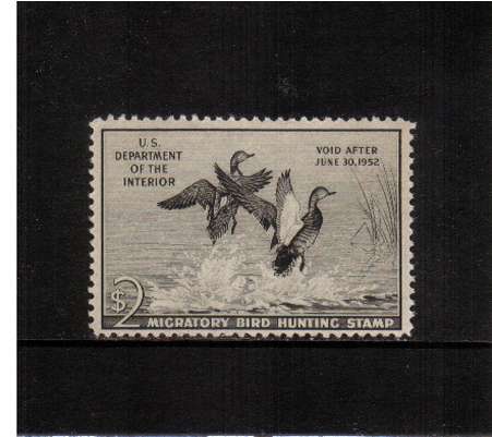 view larger image for Federal Ducks Federal Ducks: SG Number  / Scott Number $2 (1951) - Migratory Bird Hunting and Conservation Stamp<br/>
Inscribed 'Void after June 30th, 1952'<br/>
A superb unmounted mint single.