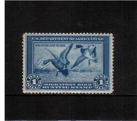 view larger image for Federal Ducks Federal Ducks: SG Number  / Scott Number $1 (1934) - Migratory Bird Hunting and Conservation Stamp
Inscribed 'Void after June 30th, 1935' A fine unused stamp with no gum.
