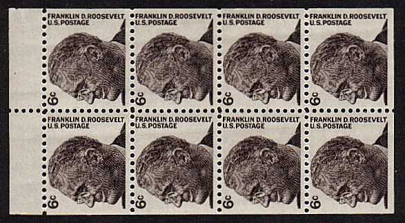 view larger image for  : SG Number 1266a / Scott Number 1284b (1965) - Franklin Roosevelt<br/>
Booklet pane of eight
