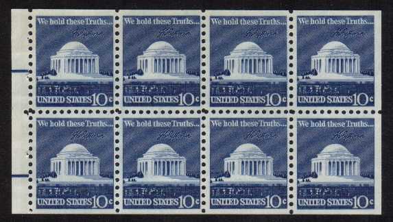 view larger image for  : SG Number 1516a / Scott Number 1510c (1973) - Jefferson Memorial<br/> Booklet pane of eight