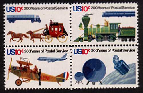 view larger image for  : SG Number 1574a / Scott Number 1575a (1975) - Postal Service <br/> Block of 4