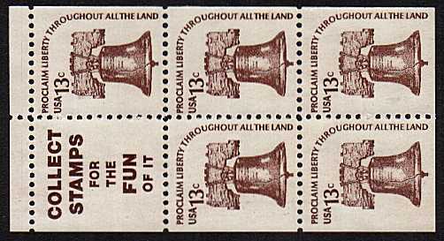view larger image for  : SG Number 1586d / Scott Number 1595d (1976) - Liberty Bell<br/>
Booklet pane of five