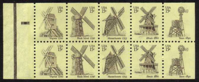 view larger image for  : SG Number 1786a / Scott Number 1742a (1980) - Windmills <br/>
Booklet pane of ten