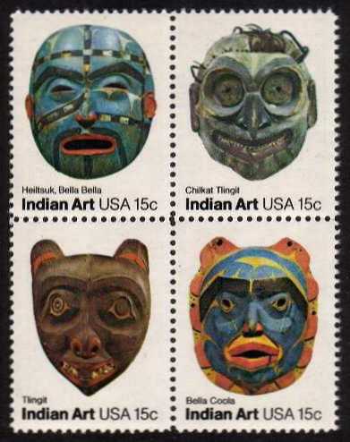 view larger image for  : SG Number 1810a / Scott Number 1837a (1980) - Indian Masks <br/> Block of 4
