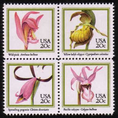 view larger image for  : SG Number 2076a / Scott Number 2079a (1984) - Orchids <br/> Block of 4